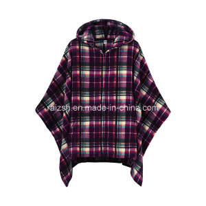 Warm Soft Fleece Poncho with Check Printed TV Blanket Clothing
